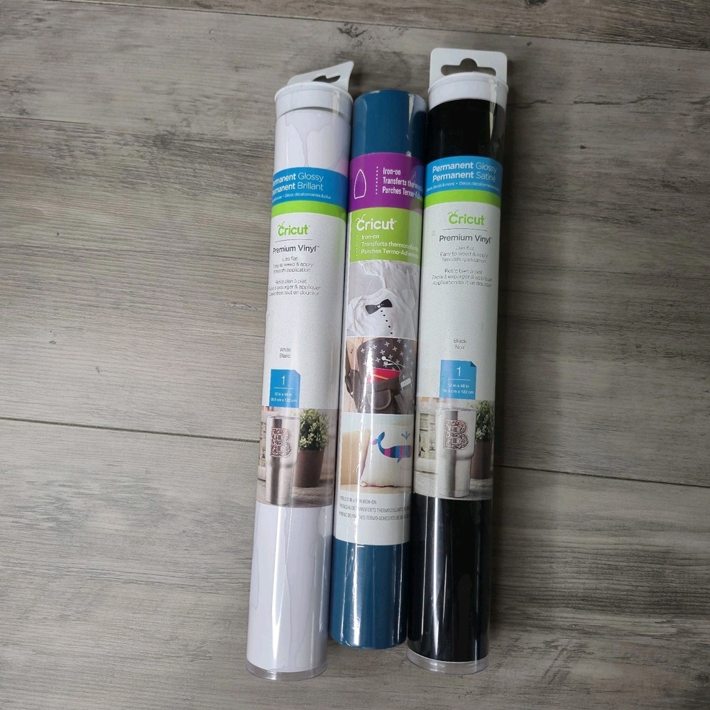Cricut Vinyl Premium Vinyl (1 Black 1 White) & 1 Iron On Transfer (Teal) 3 Total